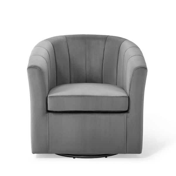 MODWAY Prospect Light Gray Performance Velvet Swivel Armchair