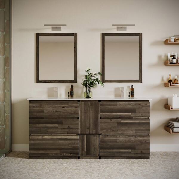 Fresca Formosa 72 in. Double Sink Freestanding Acacia Bath Vanity with White Quartz Top and Undermount Ceramic Sink