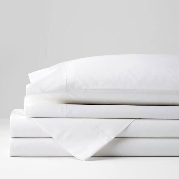 The Company Store Classic 4-Piece White Solid 210-Thread Count Cotton Percale Full Sheet Set