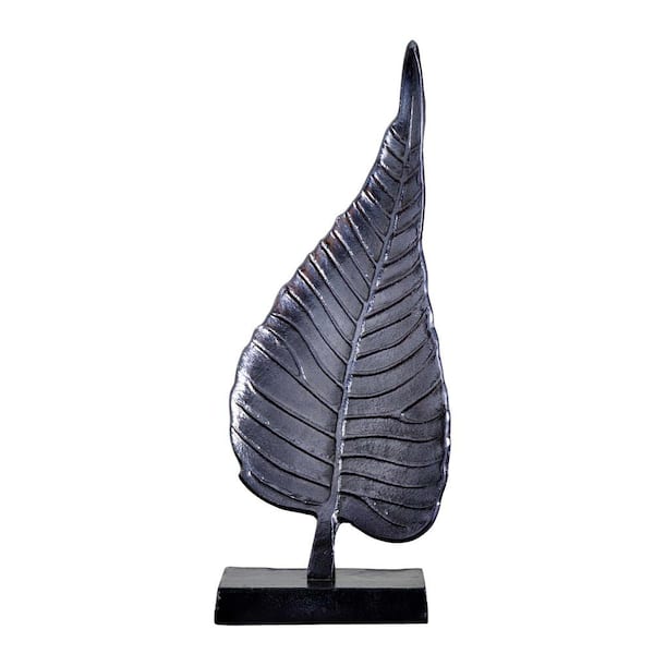 Nearly Natural 17 in. Gray Metal Aluminum Bodhi Leaf Sculpture Decorative Accent