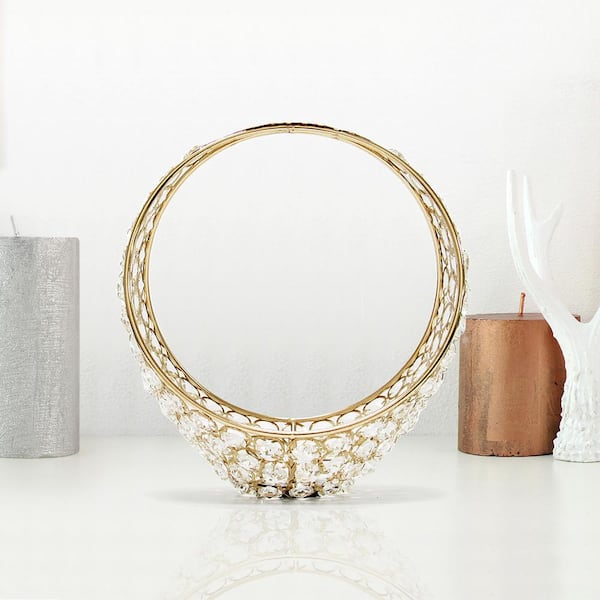 LIVING LUXURY Gold Table Decor Decorative Basket Crystal Accent Piece 9.5 in.