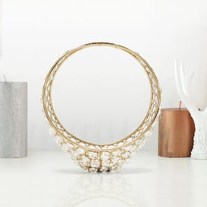 Large Gold Table Decor Decorative Crown Crystal Bead Metal Accent Piece 17.5 in.