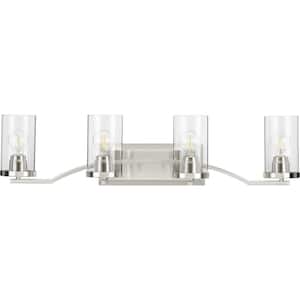 Lassiter Collection 4-Light Brushed Nickel Clear Glass Modern Bath Vanity Light