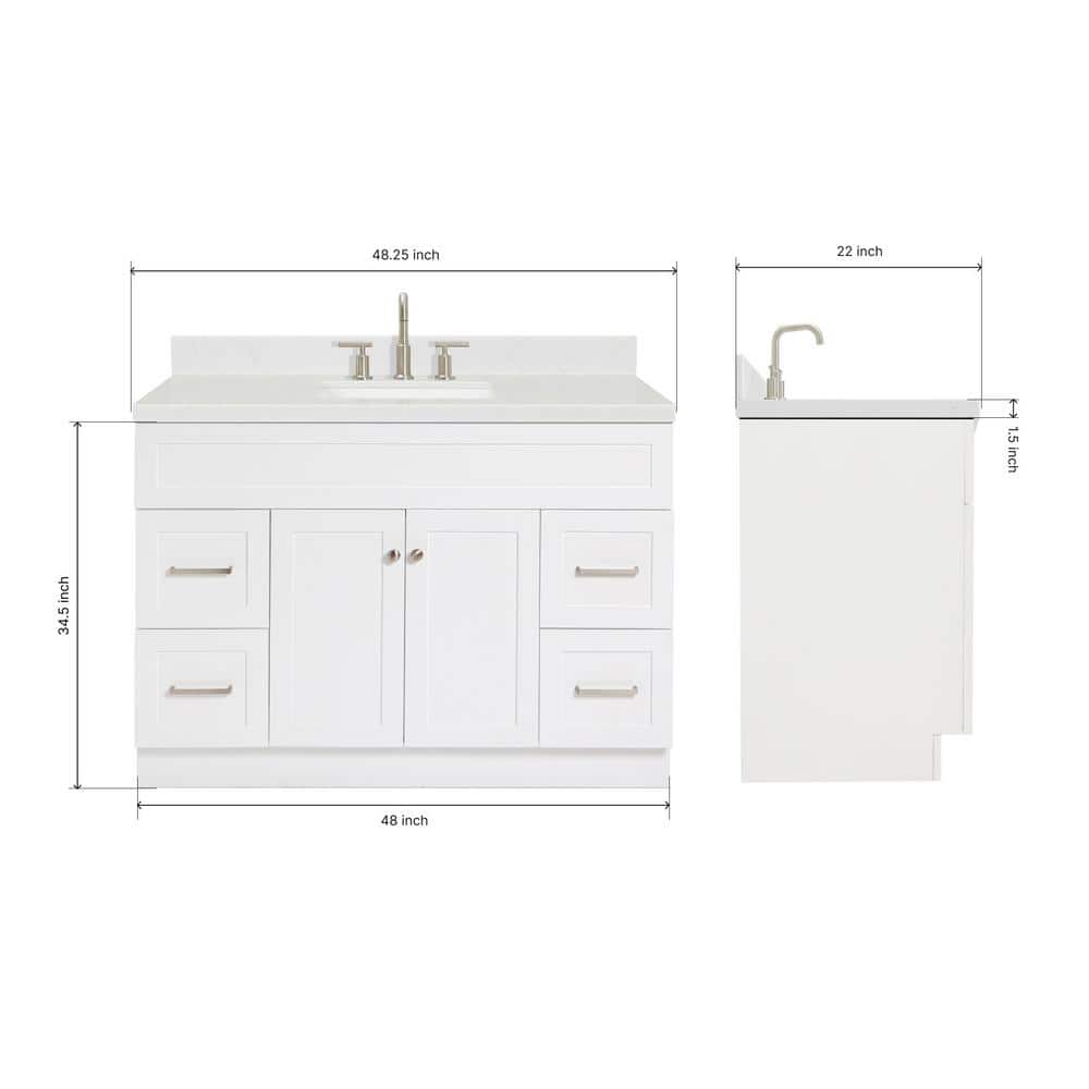 Hamlet 48" White Freestanding Single Basin Vanity with Quartz Top