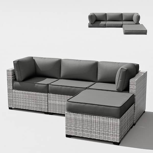 25.6 in. x 25.6 in. x 4 in. (9-Piece) Deep Seating Outdoor Sectional Replacement Cushion Light Grey