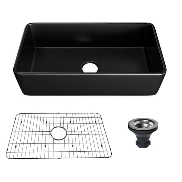 CASAINC Fireclay 36 in. Single Bowl Farmhouse Apron Kitchen Sink with ...