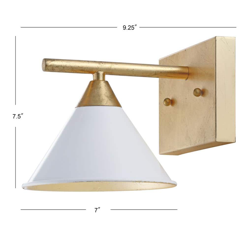 Yvette 7.5" White and Gold Leaf Distressed Metal Wall Sconce