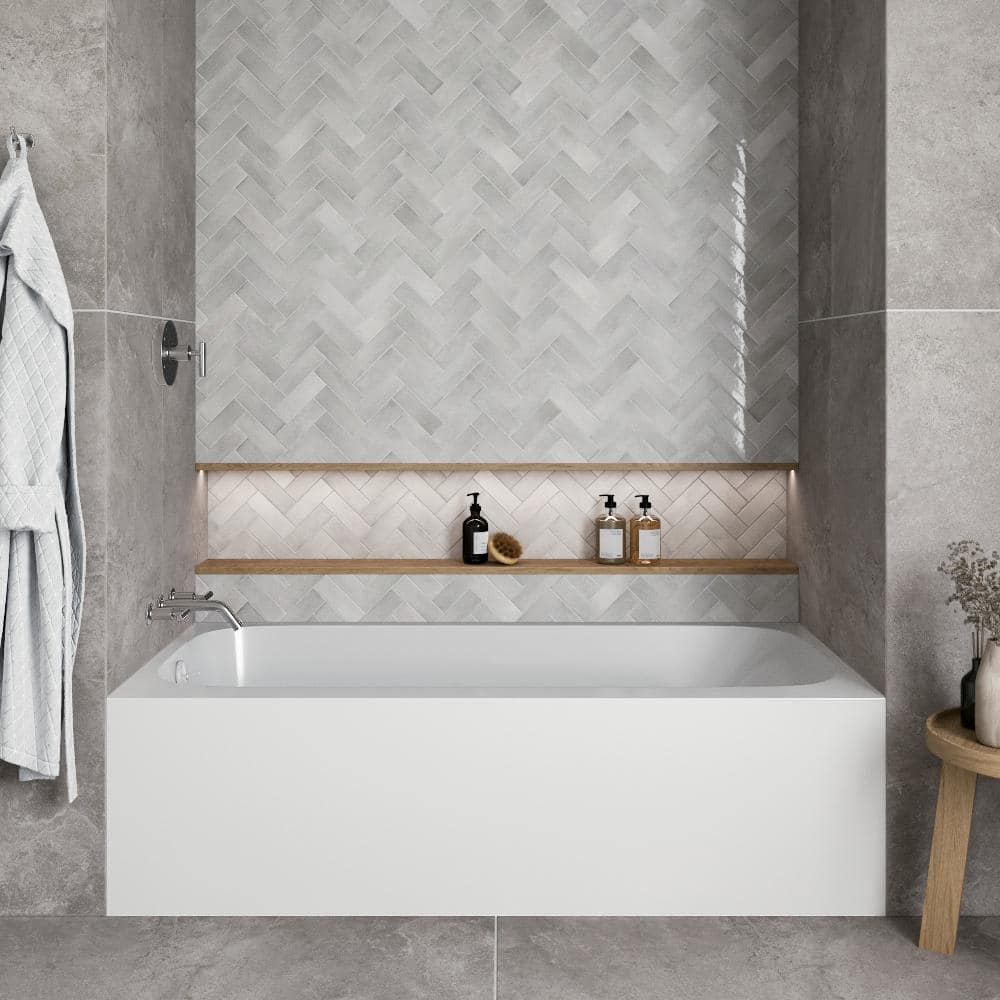 Glossy White Acrylic Rectangular Alcove Bathtub with Left-Hand Drain