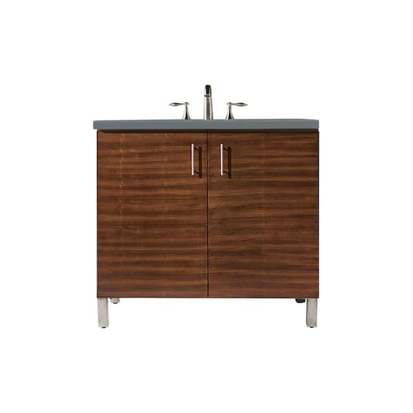 James Martin Vanities Metropolitan 36 in. W x 23.5 in. D x 33.8 in. H Bathroom Vanity in American Walnut with Cala Blue Quartz Top