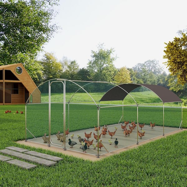 19.7 ft.L x 9.8 ft. W x 6.6 ft. Large Metal Walk-In Chicken Coop Poultry Cage with Waterproof Cover for Outdoors Yard