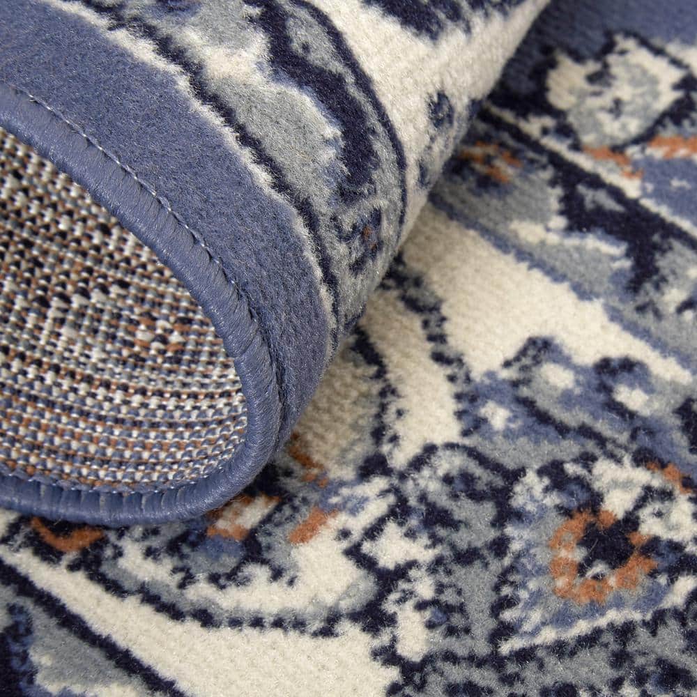 Elegant Blue and Ivory Synthetic 3-Piece Area Rug Set