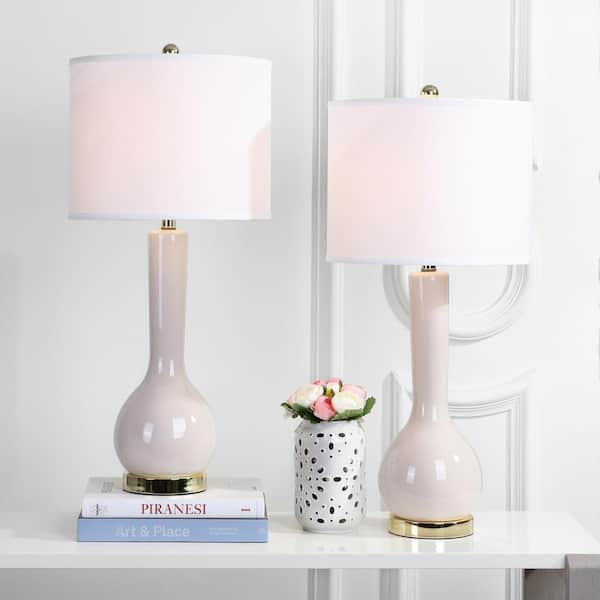 SAFAVIEH Mae 30.5 in. Light Grey Long Neck Ceramic Table Lamp with