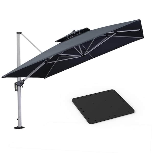 PURPLE LEAF 11 ft. Square High-Quality Aluminum Cantilever Polyester Outdoor Patio Umbrella with Base Plate, Gray