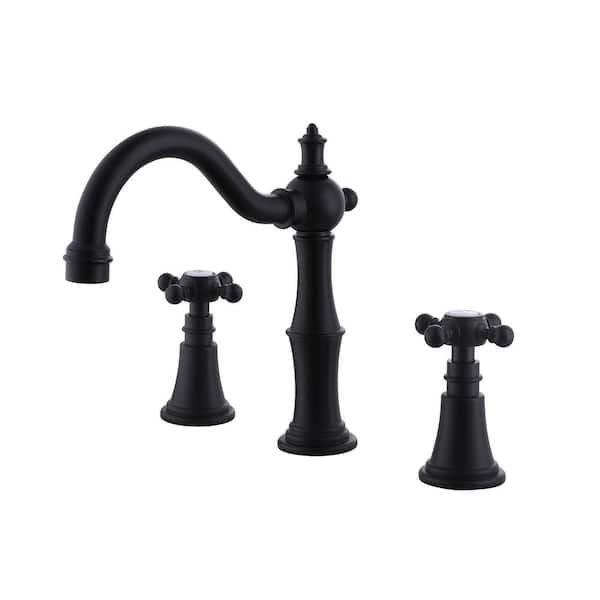 AIMADI 8 in. Widespread Double Handle Bathroom Faucet with Rotating Spout 3 Hole Brass Bathroom Vanity Mixer Tap in Matte Black