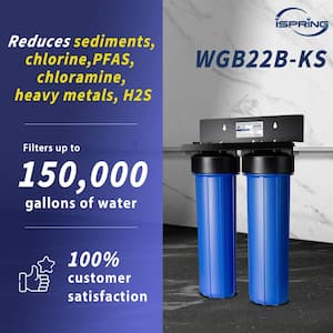 2-Stage Whole House Water Filter System, Sediment, PFAS, Heavy Metals, Chlorine, Chloramine, Hydrogen Sulfide, Blue