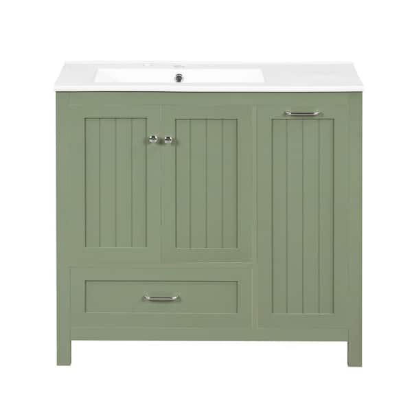 36 in. W x 18.30 in. D x 33.90 in. H Freestanding Single Sink Bath Vanity in Green with White Ceramic Top