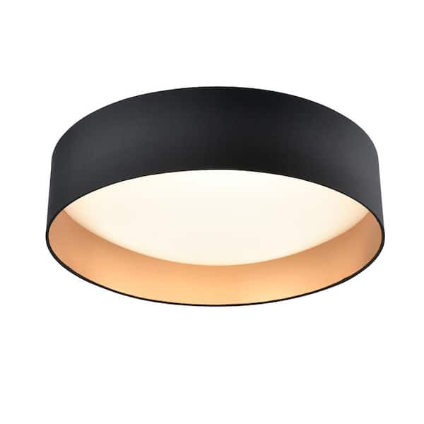 Rosata 20 in. Black Integrated LED Modern/Contemporary Flush Mount Light with Black Fabric Shade