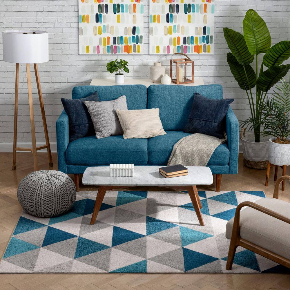 Modern Geometric Blue Synthetic 5' x 7' Easy-Care Area Rug