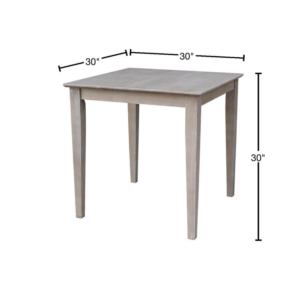 Transitional Solid Wood 30" Square Dining Table in Washed Gray
