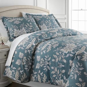 Vintage Garden 3-Piece Blue Floral Microfiber King/Cal King Comforter Set