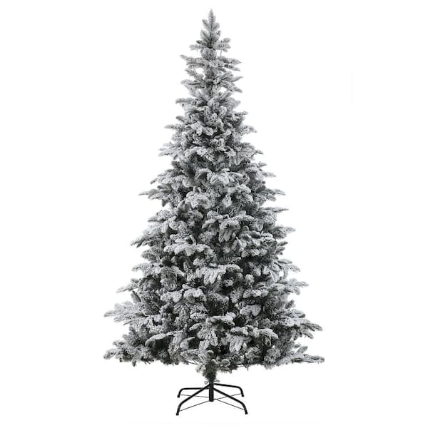 LuxenHome 7 ft. Pre-Lit PE/PVC Flocked Artificial Christmas Tree