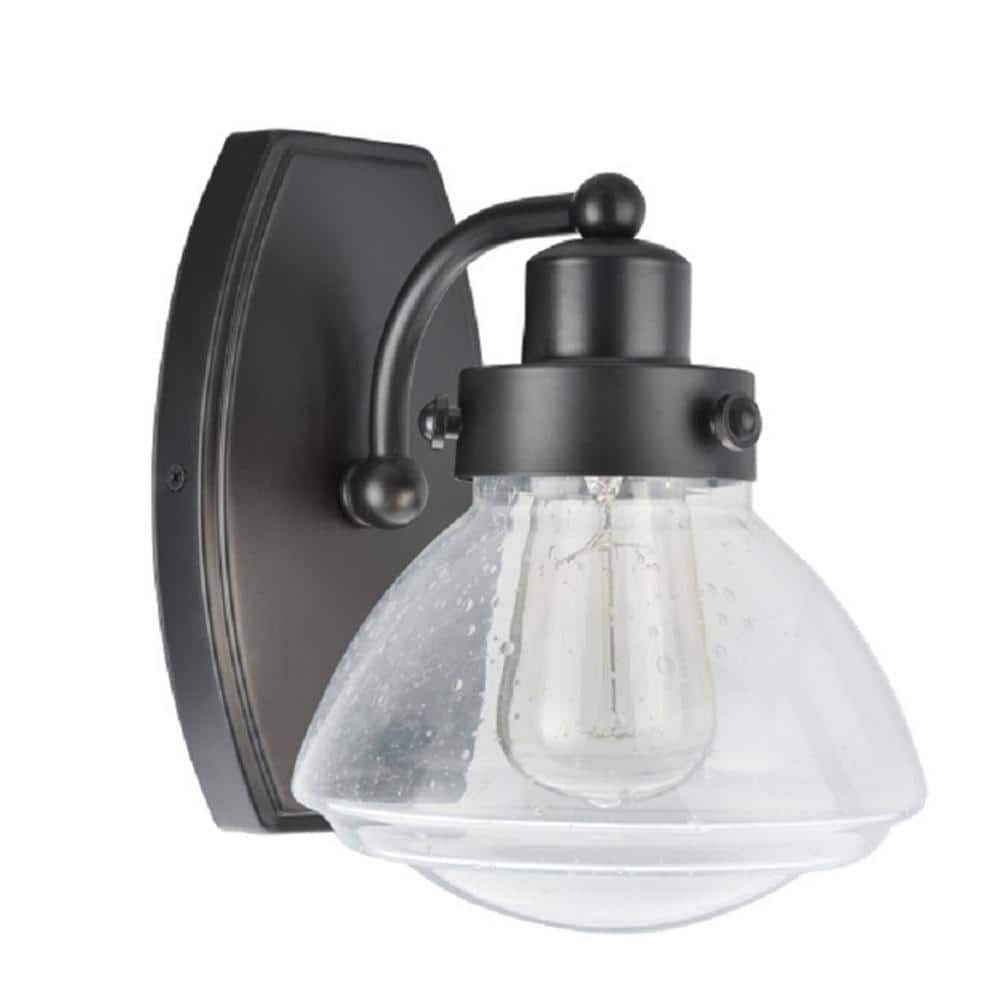 Black Metal Vanity Light with Clear Seedy Glass Shade