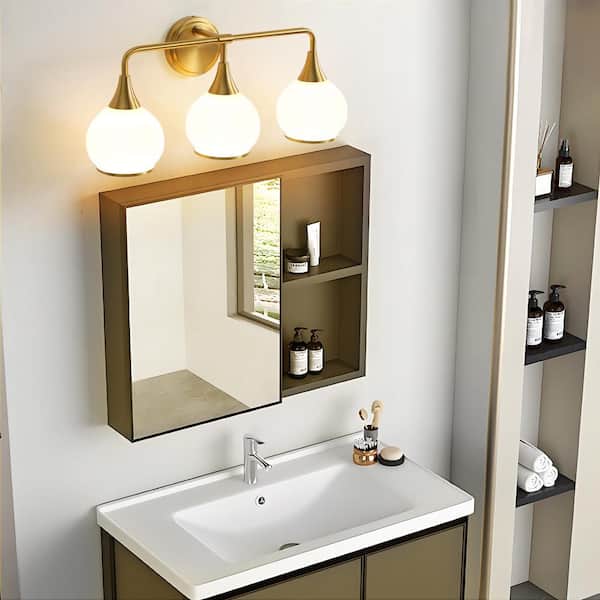 KAISITE 22.4 in. 3-Light Brushed Gold Bathroom Vanity Light
