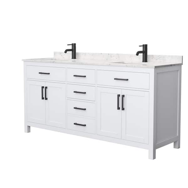 Wyndham Collection Beckett 72 in. W x 22 in. D x 35 in. H Double Sink Bath Vanity in White with Carrara Cultured Marble Top