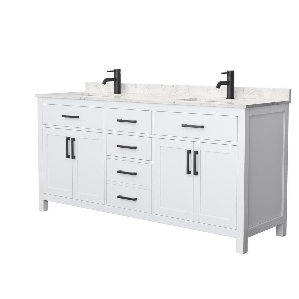 Beckett 72" White Freestanding Double Bathroom Vanity with Carrara Marble Top