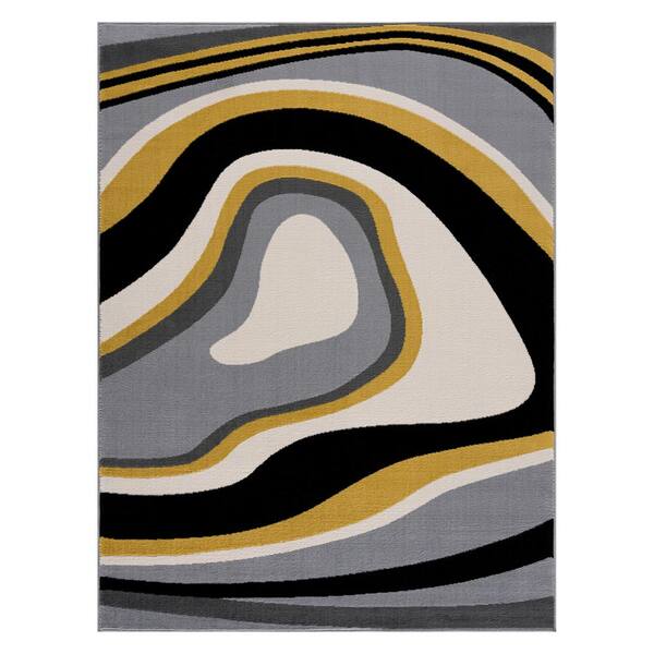 Corrigan Studio® Kymiere Collection Modern Abstract Round Rug (5X5 Feet) -  5'3 X 5'3, Yellow