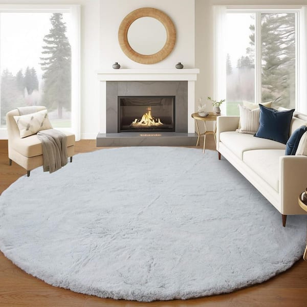 Gray Round Rug 6 ft. Circle Rug Fluffy Faux Fur Rug Plush Cozy Rug Area Rug