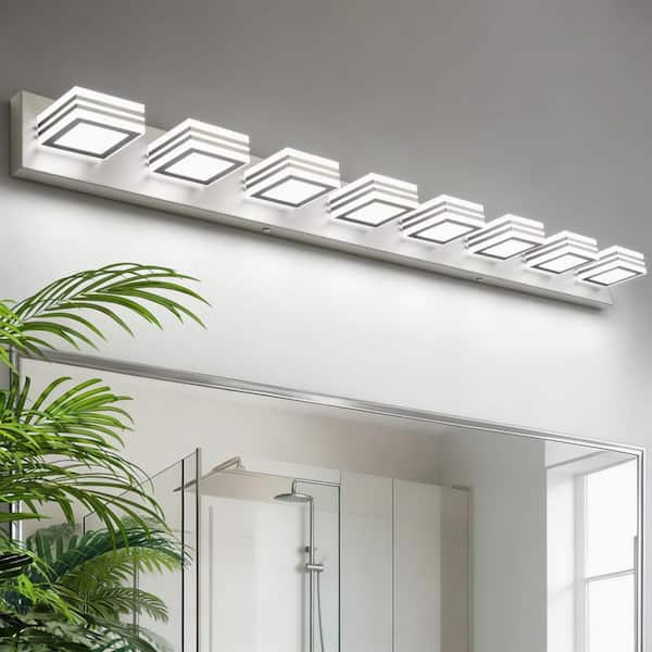 52.2 in. 8-Light Nickel Bathroom LED Vanity Light with Dimmable 5500K Light