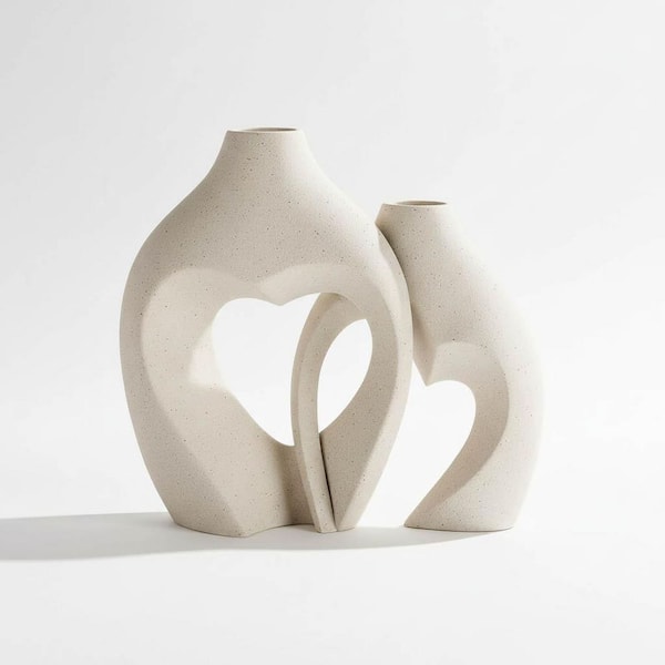 7.7 in. White Ceramic Decorative Vase, (Set of 2) YA1NJM - The