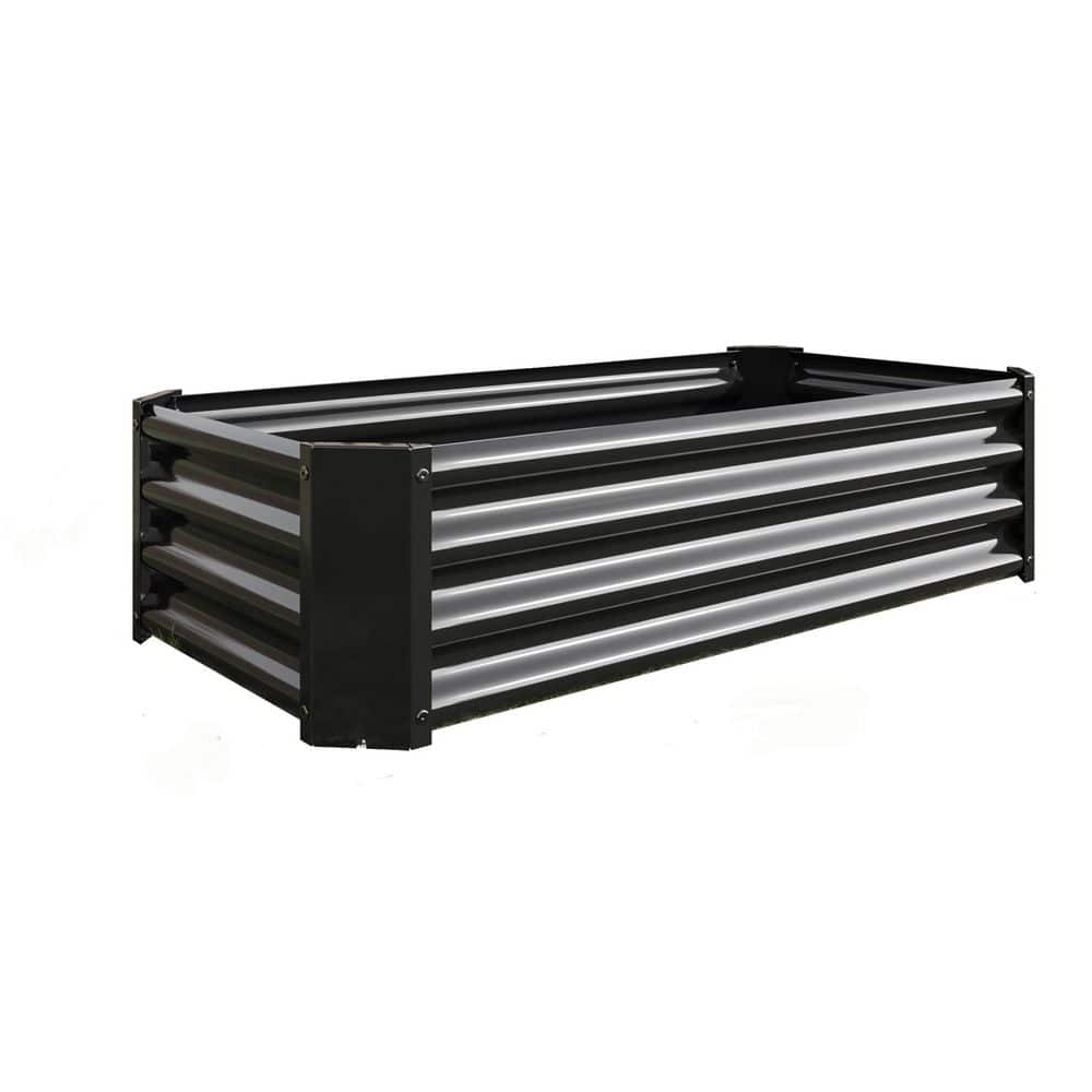 Black 48 in. x 24 in. x 12 in. Galvanized Steel Raised Garden Bed Kits, Rec