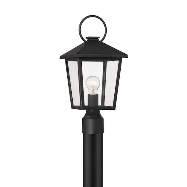 Parkside 1-Light Black Aluminum Hardwired Outdoor Weather Resistant Post Light with Clear Glass Shades No Bulbs Included
