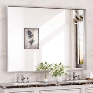 48 in. W x 36 in. H Rectangular Framed Aluminum Square Corner Wall Mount Bathroom Vanity Mirror in Brushed Silver