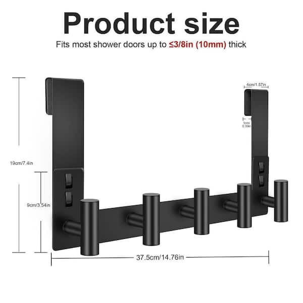 Wudkey 7.5 Inch Extended Towel 5 T Hooks in Black, Stainless Steel