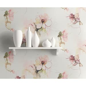 60.75 sq. ft. Pink Lemonade and Wine Anemone Watercolor Floral Paper Unpasted Wallpaper Roll