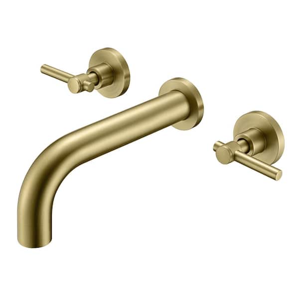 SUMERAIN Contemporary Double Handle Wall Mount Roman Tub Faucet with Rough in Valve in Brushed Gold