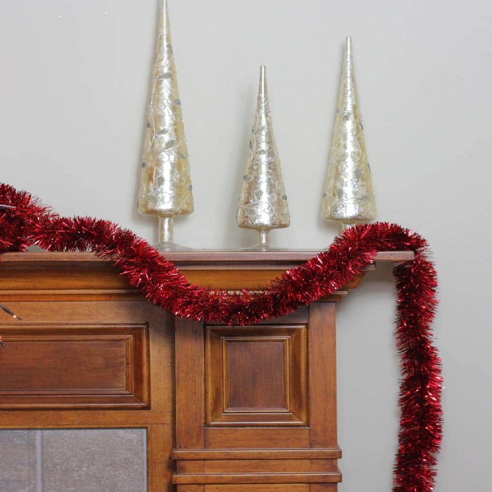 Extra Large Red and Green Tinsel Christmas Garland, 50 ft