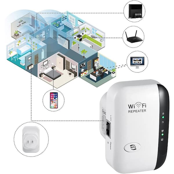 DARTWOOD Wireless Mesh Extender Range Repeater to Boost Wi-Fi Signal and Eliminate Dead Zones Network Adapter, White WifiExtenderUS - The Home Depot