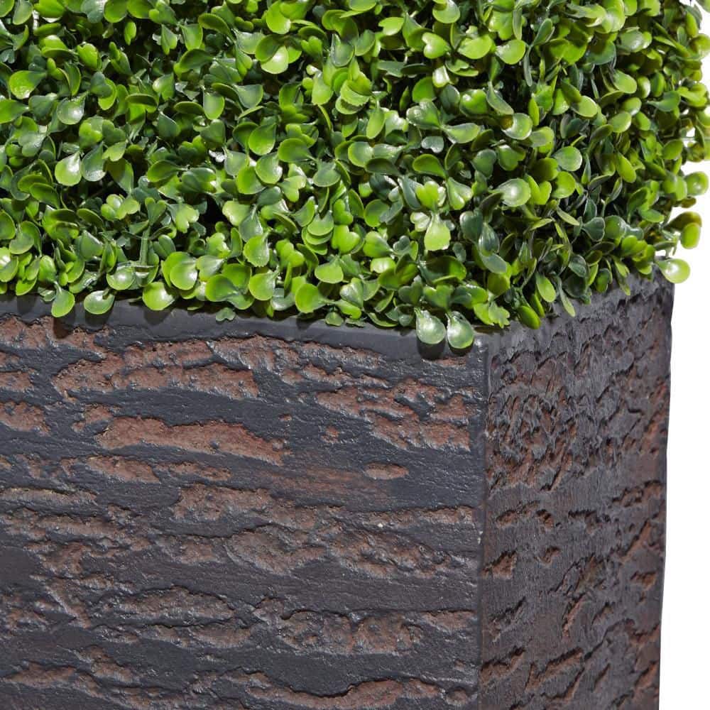 Green Plastic Boxwood Hedge Topiary with Black Planter Box