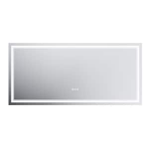 60 in. W x 28 in. H Rectangular Frameless Anti-Fog Wall Dimmable Backlit Dual LED Bathroom Vanity Mirror in Silver