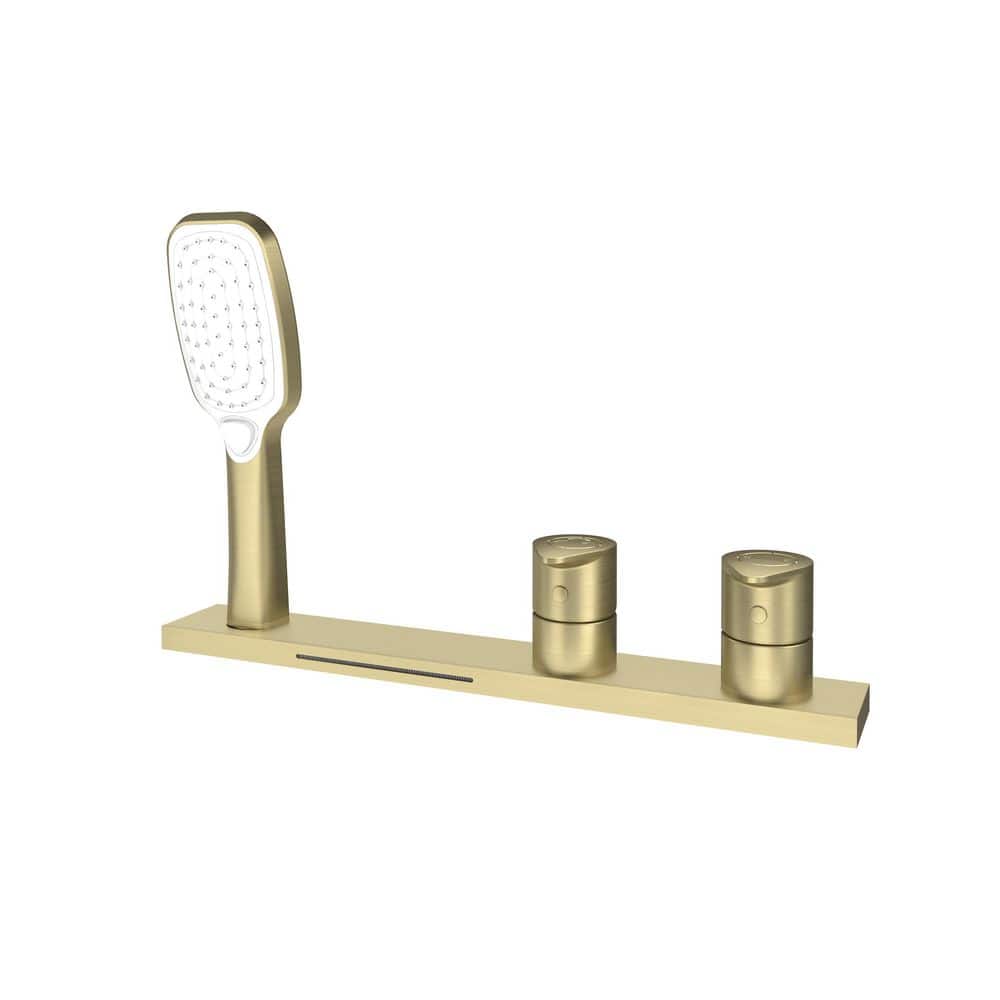 Waterfall 2-Handle 3-Spray Tub Deck Mount Roman Tub Faucet with Hand Shower in Brushed Gold (Valve Included) price history on PriceWatchPro