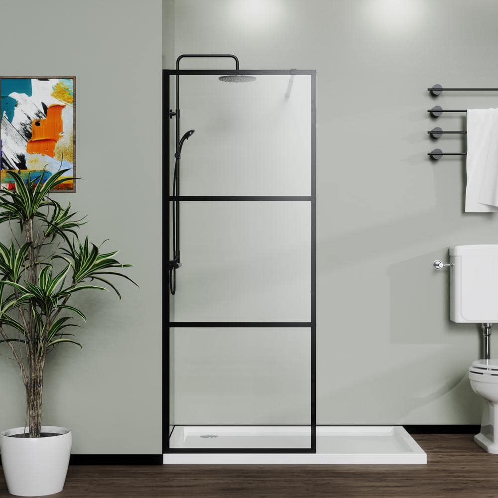 34 in. W x 72 in. H Fixed Framed Shower Door in Black with Clear Glass price history on PriceWatchPro