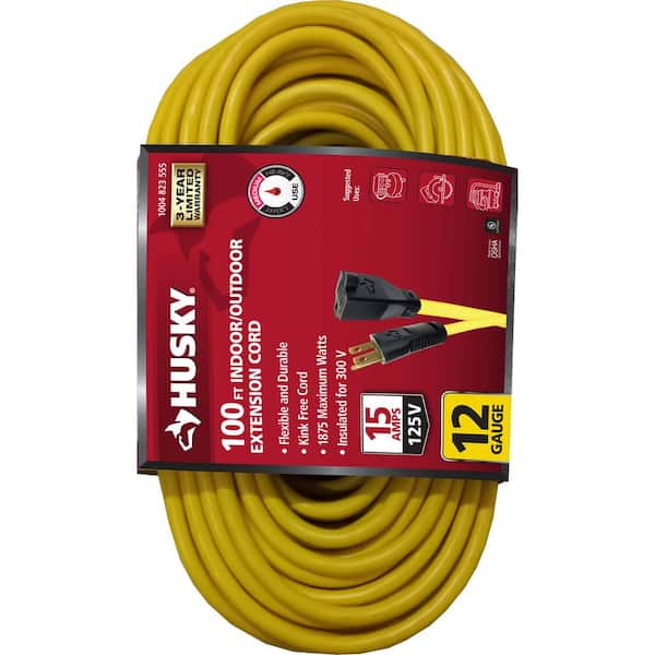 Husky 100 ft. 12/3 Extension Cord, Yellow HD#1004823555 - The Home Depot