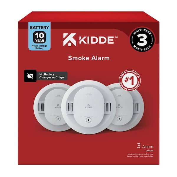 10-Year Battery Powered Smoke Detector with Photoelectric Sensor (3-Pack) 21032777