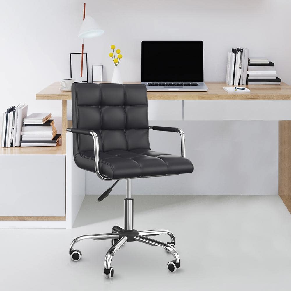 Black Tufted Leather Swivel Executive Office Chair