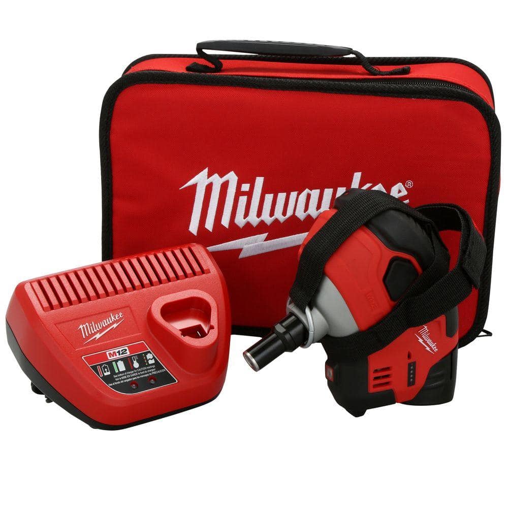 Milwaukee M12 12-Volt Lithium-Ion Cordless Palm Nailer Kit with One 1.5Ah  Battery, Charger and Tool Bag 2458-21 The Home Depot