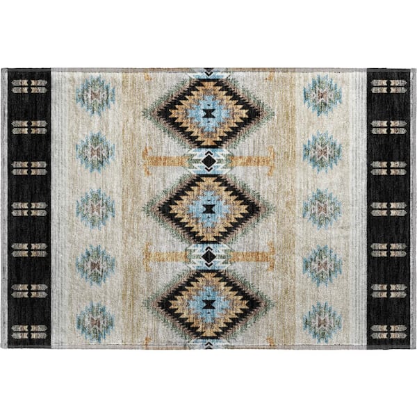 Mayfield Premium Machine Washable Abstract AMF2541 Black 3 ft. x 4 ft. Area Rug